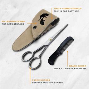 img 1 attached to 🏻 ONTAKI Professional German Steel Beard & Mustache Barber Scissors: Precision Grooming Kit for men - Hand Forged, Beveled Edge, with Comb & Carrying Pouch - Ideal for Facial Hair Styling, Body or Facial Hair (Silver)
