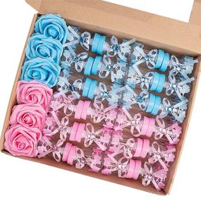 img 4 attached to 🍼 MACTING 2 Dozens Feeding Bottle Candy Box with Artificial Flower Rose - Perfect Baby Shower Favor Gift Decoration in Blue and Pink