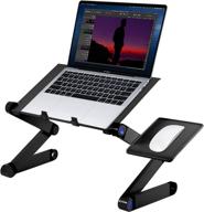 🖥️ black cozy portable lap desk laptop stand – adjustable laptop table for comfortable sitting or standing, with dual cpu cooling fans, mouse pad – ideal for breakfast, reading, watching movies, or working logo