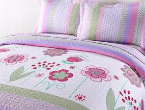 img 3 attached to 🛏️ MarCielo Full Size 3-Piece Kids Bedspread Quilts Set Throw Blanket for Teens Girls Bed with Purple Floral Striped Printed Bedding Coverlet