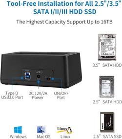 img 3 attached to SSK USB 3.0 к SATA внешней док-станции для жесткого диска: Эффективный адаптер со скоростью передачи данных до 5 Гбит/с для 2,5 и 3,5-дюймовых HDD SSD SATA, поддержка UASP до 16 ТБ