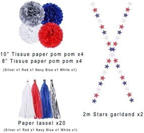 img 3 attached to 🎉 30-Piece Blue Red Silver Pom Pom Flowers Party Decorations- Hanging Tissue Paper Pom Poms flowers- Hanging Swirls Garland Tassel- Patriotic Party Supplies