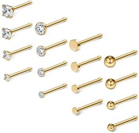 img 3 attached to 💎 Ruifan 20G 18G Surgical Steel Nose Stud Rings with 1.5mm-3mm Flat Ball and Clear Diamond CZ - Bone Pin Piercing Jewelry Set of 16-34PCS