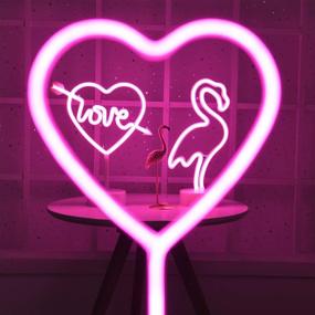 img 3 attached to 🦩 Byncceh Flamingo Neon Sign - LED Neon Lights Sign with Stand Base, Battery Powered/USB, Ideal for Bedroom, Baby Room, Family, Wedding, Party, Birthday, and Mother's Day (Cupid Heart)