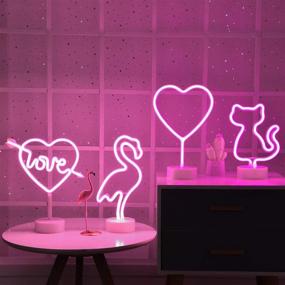 img 2 attached to 🦩 Byncceh Flamingo Neon Sign - LED Neon Lights Sign with Stand Base, Battery Powered/USB, Ideal for Bedroom, Baby Room, Family, Wedding, Party, Birthday, and Mother's Day (Cupid Heart)