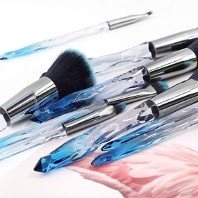 img 2 attached to 💄 Yuwaku Makeup Brushes - 10pcs Premium Synthetic Foundation Blending Blush Powder Eyeshadow Brush Set with Blue Transparent Crystal Handle - Must-Have Cute Make Up Tools