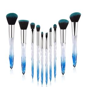 img 4 attached to 💄 Yuwaku Makeup Brushes - 10pcs Premium Synthetic Foundation Blending Blush Powder Eyeshadow Brush Set with Blue Transparent Crystal Handle - Must-Have Cute Make Up Tools