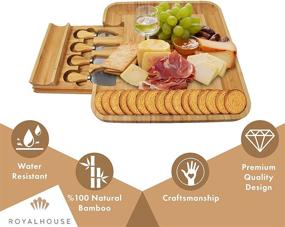 img 3 attached to 🧀 Exquisite ROYAL HOUSE Bamboo Cheese Board and Knife Set - Elegant Serving Tray for Crackers, Meat, and Wine - Stylish Wood Charcuterie Platter with Convenient Slide-Out Cutlery Drawer - Ideal Wedding and Housewarming Gift