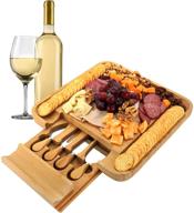 🧀 exquisite royal house bamboo cheese board and knife set - elegant serving tray for crackers, meat, and wine - stylish wood charcuterie platter with convenient slide-out cutlery drawer - ideal wedding and housewarming gift logo