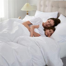 img 1 attached to 🛏️ EHEYCIGA Queen Comforter Set White: Luxury Seersucker Stripe Bedding - 3 Piece Queen Size Comforter Set (90x90 inches)