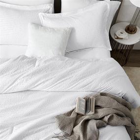 img 2 attached to 🛏️ EHEYCIGA Queen Comforter Set White: Luxury Seersucker Stripe Bedding - 3 Piece Queen Size Comforter Set (90x90 inches)