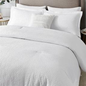 img 3 attached to 🛏️ EHEYCIGA Queen Comforter Set White: Luxury Seersucker Stripe Bedding - 3 Piece Queen Size Comforter Set (90x90 inches)