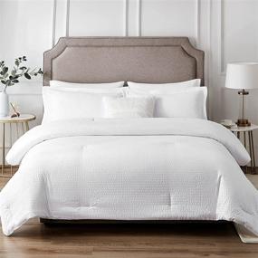 img 4 attached to 🛏️ EHEYCIGA Queen Comforter Set White: Luxury Seersucker Stripe Bedding - 3 Piece Queen Size Comforter Set (90x90 inches)