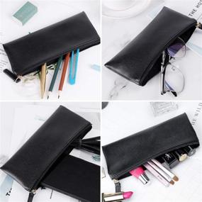 img 3 attached to ✏️ Versatile MROCO Pencil Case: Stylish PU Leather Pencil Bag with Small Zipper Pouch for Organizing Pencils, Pens, Markers, Makeups, Change, Coins