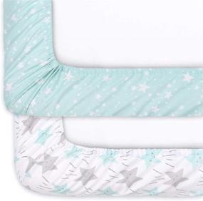img 1 attached to The Peanutshell Star Fitted Crib Sheet Set: Mint & Grey, 2 Pack Unisex Set for Baby Boys or Girls
