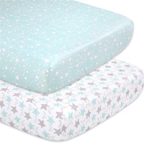 img 4 attached to The Peanutshell Star Fitted Crib Sheet Set: Mint & Grey, 2 Pack Unisex Set for Baby Boys or Girls