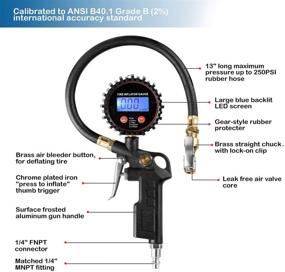 img 3 attached to 🚗 Цифровой манометр для накачки шин CZC AUTO с LED-дисплеем, прямым латунным замком-накидкой и резиновым шлангом, совместимый с воздушным насосом-компрессором для грузовиков, автобусов, домов на колесах, автомобилей, мотоциклов и велосипедов.