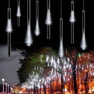 🌧️ enhance your outdoor atmosphere with waterproof led meteor shower rain lights – 192 leds cascading snow falling raindrop design for holiday wedding xmas tree decor (white) логотип