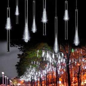 img 4 attached to 🌧️ Enhance Your Outdoor Atmosphere with Waterproof LED Meteor Shower Rain Lights – 192 LEDs Cascading Snow Falling Raindrop Design for Holiday Wedding Xmas Tree Decor (White)