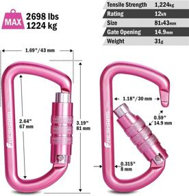 img 2 attached to 🔒 FresKaro 3inch Locking Carabiner Clips – Heavy Duty, Lightweight & Rustproof 7075 Aluminum – Ideal for Hammocks, Yoga Swings, Camping, Keychain or Backpacks – 2pcs, Pink