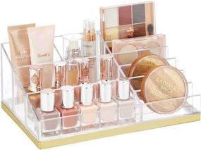 img 1 attached to 💄 mDesign Clear and Gold Brass Palette Cosmetic Organizer with 10 Sections - Ideal for Bathroom Vanity Countertop - Holds Makeup Brushes, Lipstick, Concealers, Mascara, Eye Pencils
