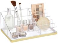 💄 mdesign clear and gold brass palette cosmetic organizer with 10 sections - ideal for bathroom vanity countertop - holds makeup brushes, lipstick, concealers, mascara, eye pencils logo