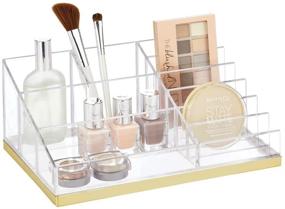 img 4 attached to 💄 mDesign Clear and Gold Brass Palette Cosmetic Organizer with 10 Sections - Ideal for Bathroom Vanity Countertop - Holds Makeup Brushes, Lipstick, Concealers, Mascara, Eye Pencils