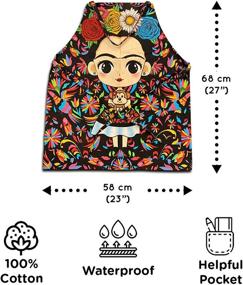 img 3 attached to Водонепроницаемый фартук в мексиканском стиле: яркий Frida-комикс, фигуры отоми, 58смх68см, 100% хлопок с карманом.