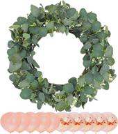 🌿 eucalyptus wreath, 18'' front door outdoor spring summer all seasons, green greenery artificial farmhouse wreath home wall hanging plant decor with rose gold balloons kit - ftaxiv логотип