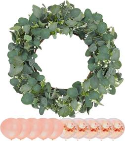 img 4 attached to 🌿 Eucalyptus Wreath, 18'' Front Door Outdoor Spring Summer All Seasons, Green Greenery Artificial Farmhouse Wreath Home Wall Hanging Plant Decor with Rose Gold Balloons Kit - FTaXIV