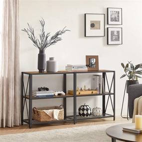 img 2 attached to 🏭 VASAGLE 55-Inch Console Table: Extra Long 3-Tier Entryway Table with Metal Frame and X-Shaped Design - Industrial Style, Rustic Brown and Black ULNT071B01