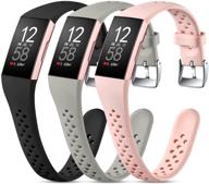 soft and breathable nofeda bands for fitbit charge 3/4/3 se | replacement 🏋️ sport wristband with air holes | compatible for men and women | small- black/pink sand/gray logo