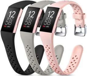 img 4 attached to Soft and Breathable Nofeda Bands for Fitbit Charge 3/4/3 SE | Replacement 🏋️ Sport Wristband with air holes | Compatible for Men and Women | Small- Black/Pink Sand/Gray