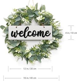 img 2 attached to 🌿 16 Inch Artificial Eucalyptus Leaves Wreath with Welcome Sign Board - White, for Festival Front Door, Window, and Farmhouse Decoration