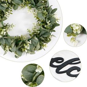 img 1 attached to 🌿 16 Inch Artificial Eucalyptus Leaves Wreath with Welcome Sign Board - White, for Festival Front Door, Window, and Farmhouse Decoration