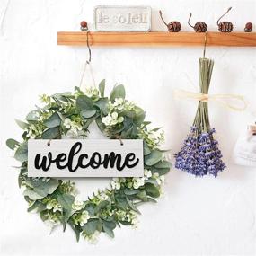 img 3 attached to 🌿 16 Inch Artificial Eucalyptus Leaves Wreath with Welcome Sign Board - White, for Festival Front Door, Window, and Farmhouse Decoration