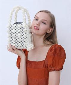 img 3 attached to 👜 Miuco Women's Handmade Beaded Weave Crystal Pearl Tote Bags