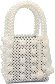 img 4 attached to 👜 Miuco Women's Handmade Beaded Weave Crystal Pearl Tote Bags