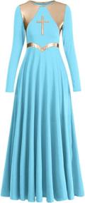 img 4 attached to 👗 Cross Liturgical Praise Dance Dress, Metallic Color Block Lyrical Dancewear | Full Length Robe Worship Costume for Women