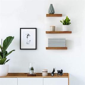 img 3 attached to JaWu Wooden Floating Shelves - Set of 3 - Easy to Install, Long, Deep, Wide, Solid Pine Wood 🛠️ Floating Shelves - Rustic Décor, Modern Wall Display and Organizer - 20 x 5.5, 17 x 5.5, 14 x 5.5 in