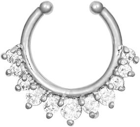 img 1 attached to 💎 Forbidden Body Jewelry Non-Piercing Septum Jewelry: Multi Gem CZ Clip On Faux Septum Ring Hanger (No Piercing Needed)