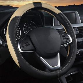 img 4 attached to 🚗 Coofig Car Steering Wheel Cover: Durable PU Leather, Universal 15 inch Fit, Anti Slip, Breathable - Ideal for Men and Women