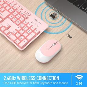 img 2 attached to 💕 MageGee V620 Pink Wireless Keyboard and Mouse Combo - 2.4GHz Slim Ergonomic Quiet Set with USB Receiver - Full Size, with Number Pad - Ideal for Windows/Computer/PC/Laptop/Desktop