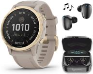 🌞 garmin fenix 6s pro solar women's adventure premium multisport gps smartwatch + wearable4u ultimate black earbuds & charging power bank case bundle (light gold w/light sand band) логотип