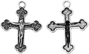 img 1 attached to 🔔 JGFinds Cross Crucifix Charm Pendants - 100 Pack, DIY Jewelry Making Supplies - Antiqued Silver Tone, Two Sizes of 50 Each: 1 1/8" x 7/8" and 7/8" x 5/8