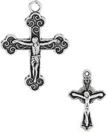 🔔 jgfinds cross crucifix charm pendants - 100 pack, diy jewelry making supplies - antiqued silver tone, two sizes of 50 each: 1 1/8" x 7/8" and 7/8" x 5/8 logo