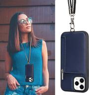 💼 labato iphone 12 pro leather wallet case with zipper, neck lanyard & wrist strap - blue logo