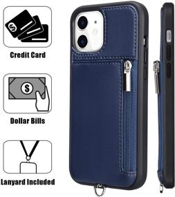 img 2 attached to 💼 Labato iPhone 12 Pro Leather Wallet Case with Zipper, Neck Lanyard & Wrist Strap - Blue