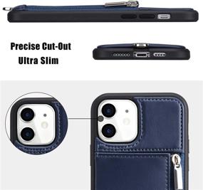 img 1 attached to 💼 Labato iPhone 12 Pro Leather Wallet Case with Zipper, Neck Lanyard & Wrist Strap - Blue