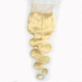 img 3 attached to Замыкание шнурка BLUPLE 613 Blonde Body Wave 5x5: бразильский виргинский человеческий волос, свободная часть с детскими волосами, предварительно выбритый естественный линия роста, 18 дюймов